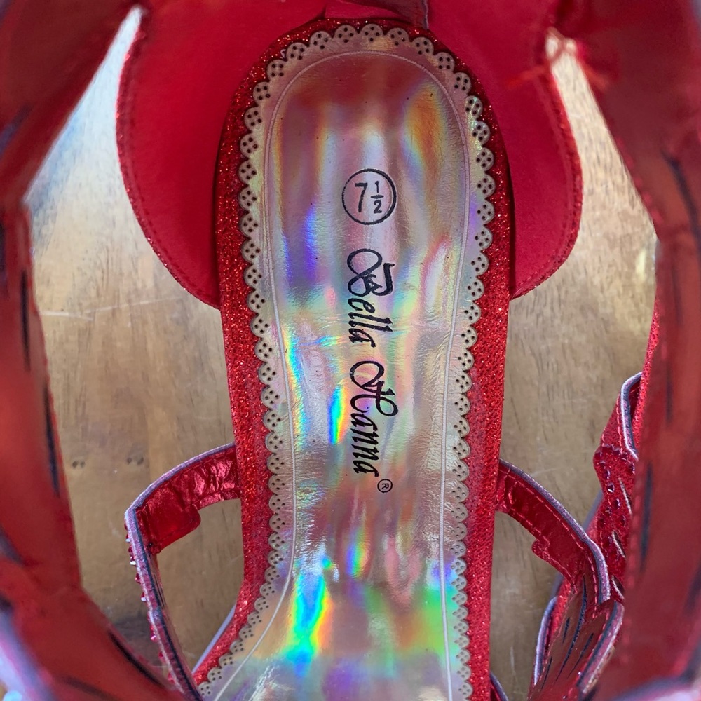 Red Rhinestone Open Toe Heels - Picture 6 of 6